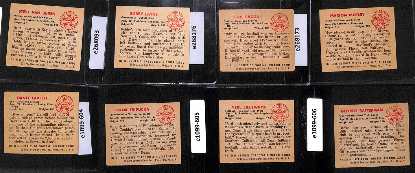 Lot of (8) 1950 Bowman Football w. Steve Van Buren, Bobby Lane and Lou Groza