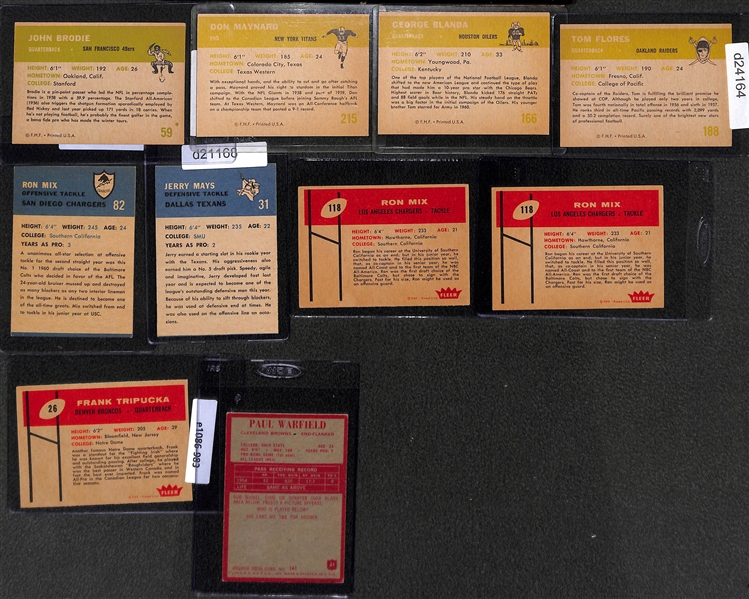 Lot of (20) 1960-62 Fleer Football w. Jim Brown, Jack Kemp, Don Maynard and More