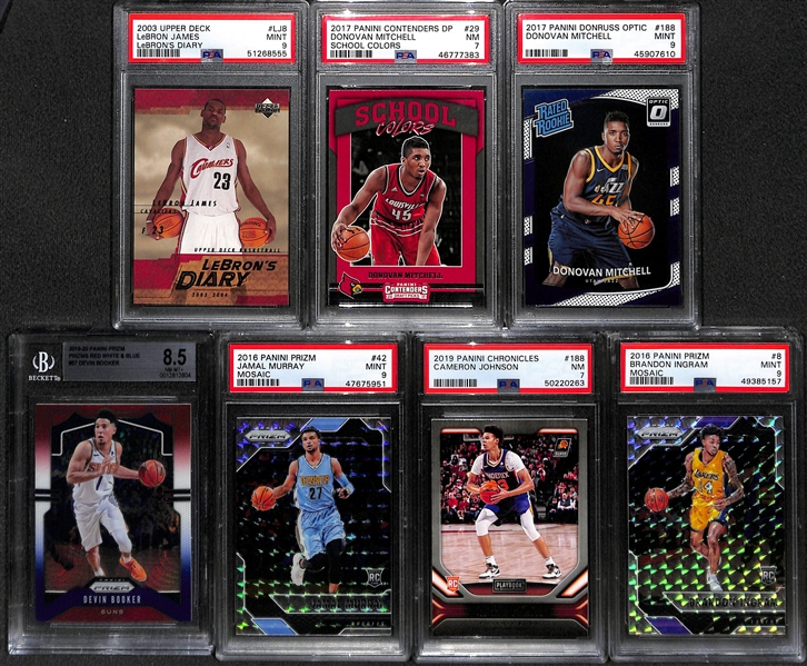 Lot of (7) Graded NBA Rookies and Stars w. LeBron James, Donovan Mitchell and Others
