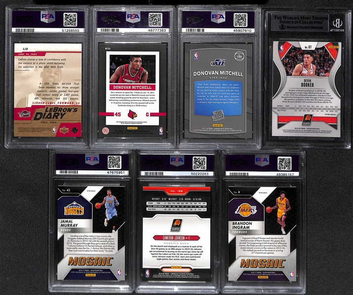 Lot of (7) Graded NBA Rookies and Stars w. LeBron James, Donovan Mitchell and Others