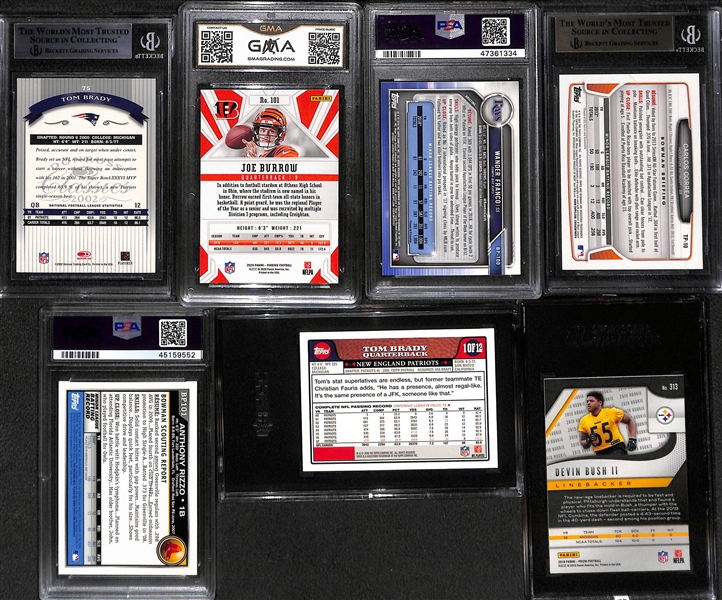 Lot of (7) Graded Multi-Sport Rookies and Stars w. Brady, Burrow, W. Franco