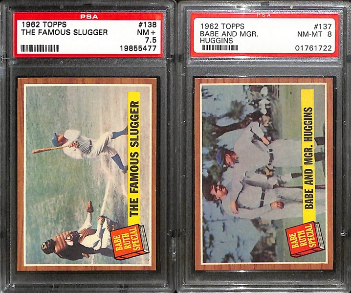 Lot of (10) 1962 Topps Mostly PSA Graded Babe Ruth Cards