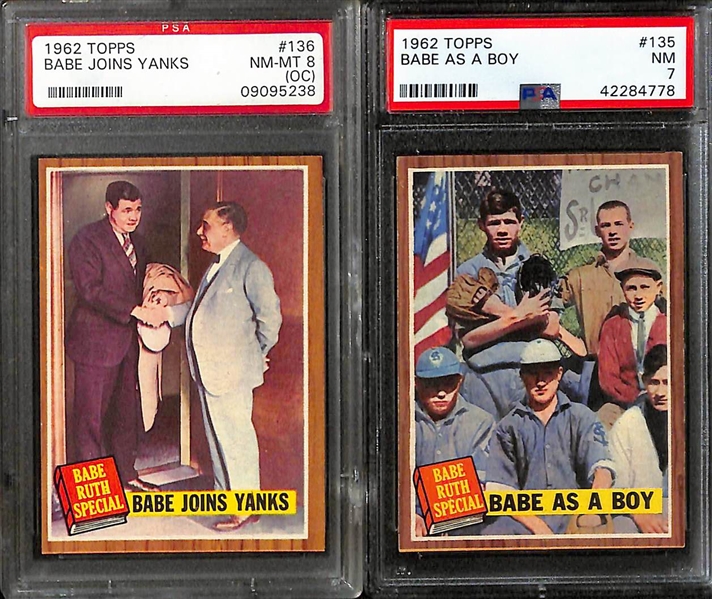 Lot of (10) 1962 Topps Mostly PSA Graded Babe Ruth Cards
