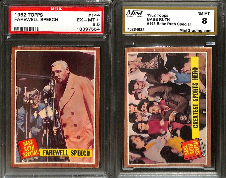 Lot of (10) 1962 Topps Mostly PSA Graded Babe Ruth Cards