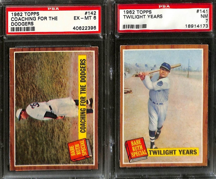 Lot of (10) 1962 Topps Mostly PSA Graded Babe Ruth Cards
