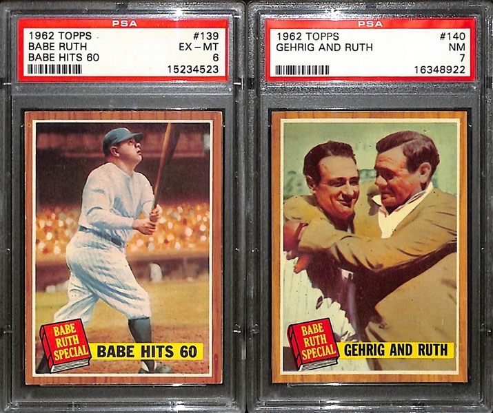 Lot of (10) 1962 Topps Mostly PSA Graded Babe Ruth Cards