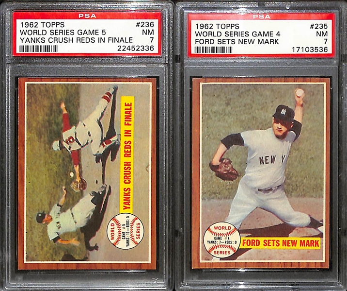Lot of (7) 1962 Topps PSA Graded Baseball Cards Inc. All World Series Game Cards
