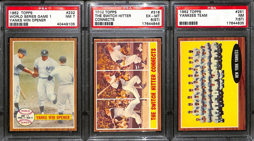 Lot of (7) 1962 Topps PSA Graded Baseball Cards Inc. All World Series Game Cards