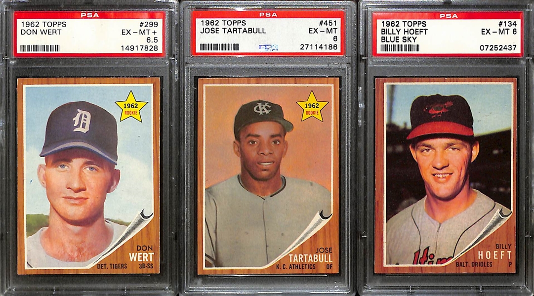 Lot of (22) 1962 Topps PSA Graded Baseball Cards w. Variations and Jim Fregosi Rookie PSA 6.5
