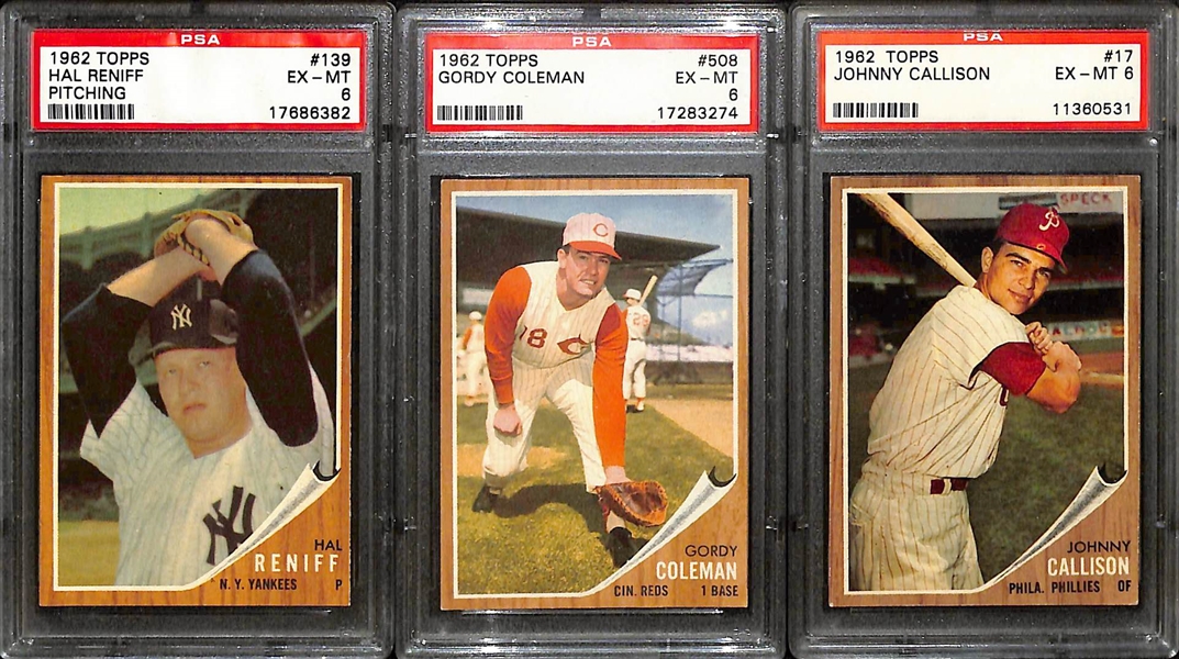 Lot of (22) 1962 Topps PSA Graded Baseball Cards w. Variations and Jim Fregosi Rookie PSA 6.5