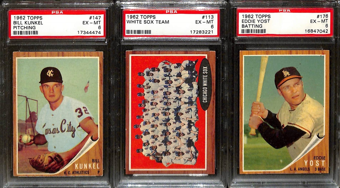 Lot of (22) 1962 Topps PSA Graded Baseball Cards w. Variations and Jim Fregosi Rookie PSA 6.5