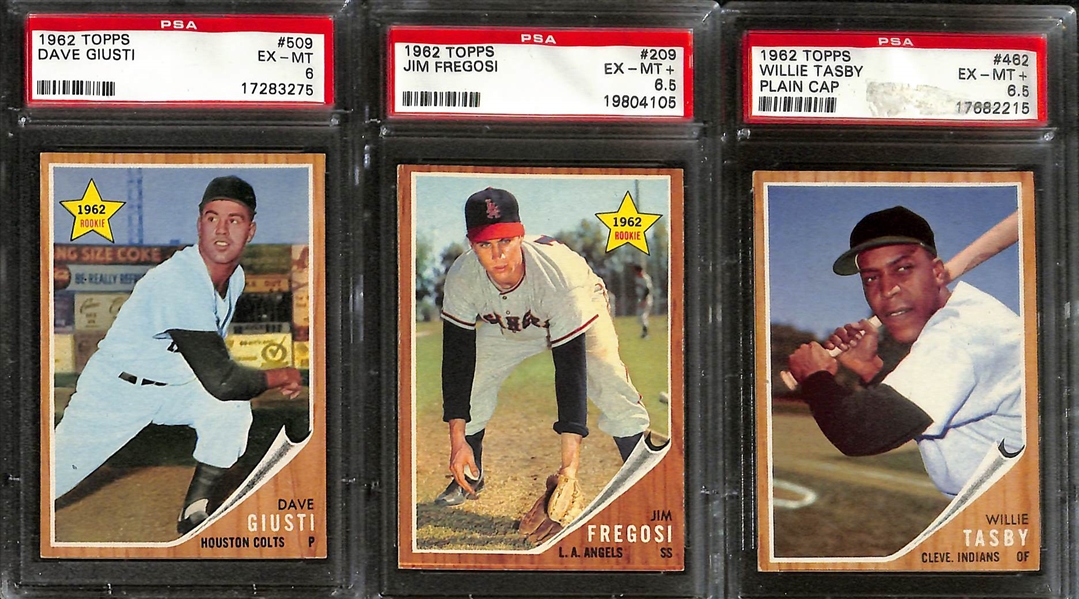 Lot of (22) 1962 Topps PSA Graded Baseball Cards w. Variations and Jim Fregosi Rookie PSA 6.5