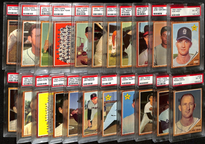 Lot of (22) 1962 Topps PSA Graded Baseball Cards w. Variations and Jim Fregosi Rookie PSA 6.5