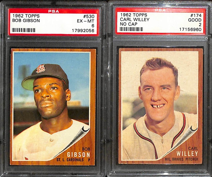 Lot of (9) 1962 Topps PSA Graded Baseball Cards w. Hank Aaron, Bob Gibson, Al Kaline, and Others