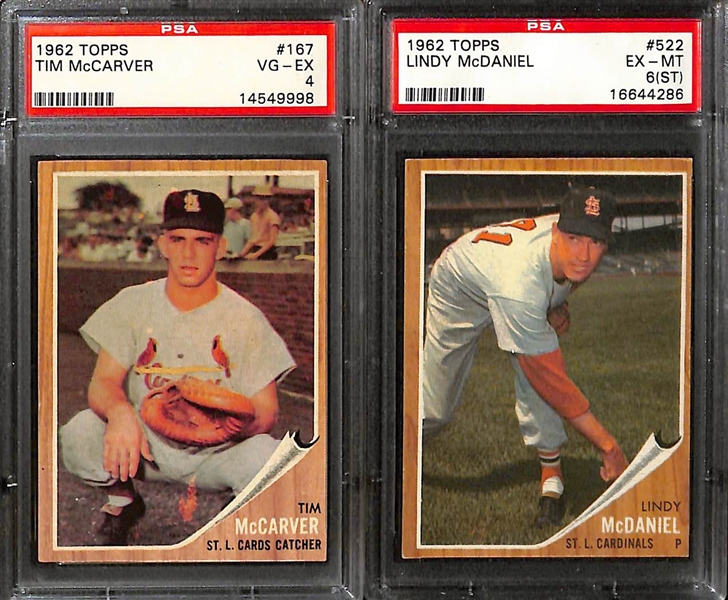 Lot of (9) 1962 Topps PSA Graded Baseball Cards w. Hank Aaron, Bob Gibson, Al Kaline, and Others
