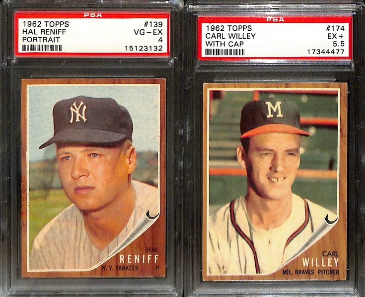 Lot of (9) 1962 Topps PSA Graded Baseball Cards w. Hank Aaron, Bob Gibson, Al Kaline, and Others