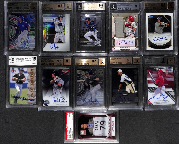 Lot of (11) Graded Baseball Prospects, Rookies, Stars and Autographs Feat. Aaron Judge, Bichette, Tatis, and More!