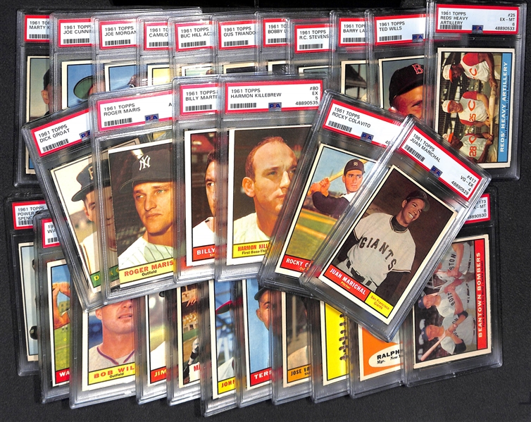 Lot of (30) PSA Graded 1961 Topps w. Maris, Marichal, Colavito, Killebrew, and Others
