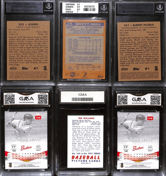Lot of (6) Graded Multi-Sport Lot w. Pujols, Ichiro and Brett Hull Rookies