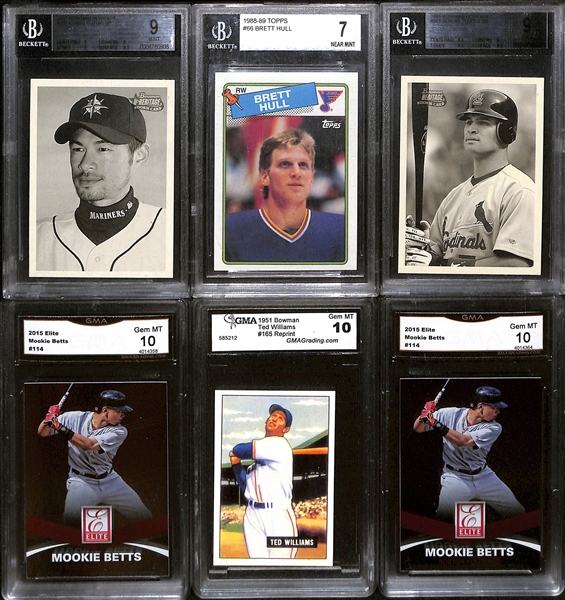 Lot of (6) Graded Multi-Sport Lot w. Pujols, Ichiro and Brett Hull Rookies