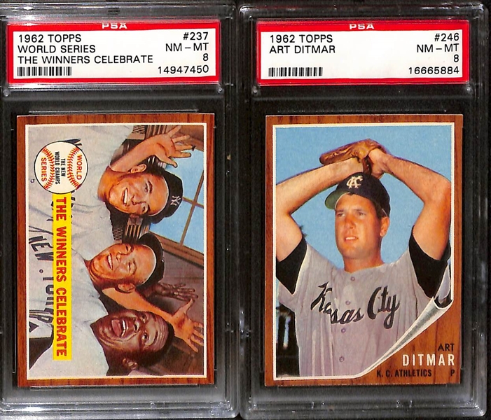 Lot of (8) 1962 Topps Baseball All Graded PSA 8 w. Art Ditmar