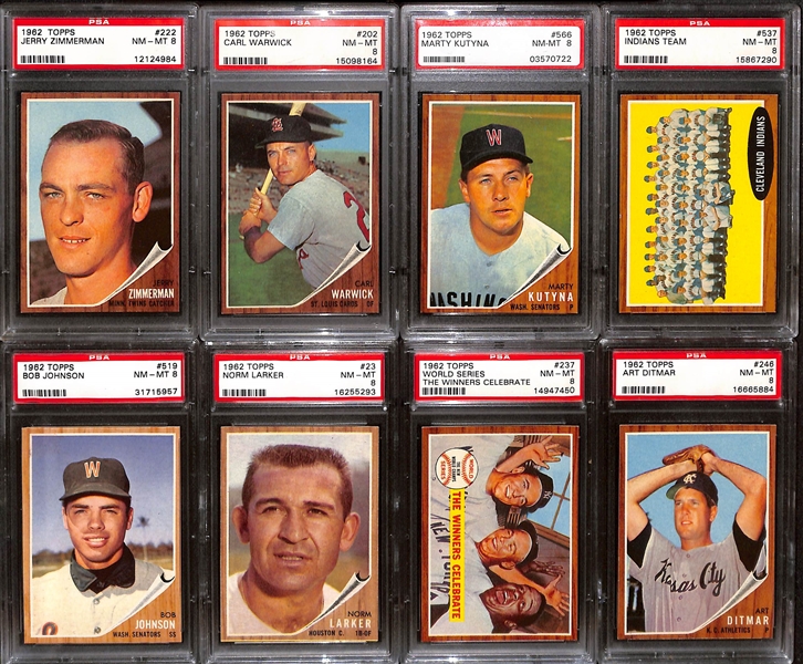 Lot of (8) 1962 Topps Baseball All Graded PSA 8 w. Art Ditmar