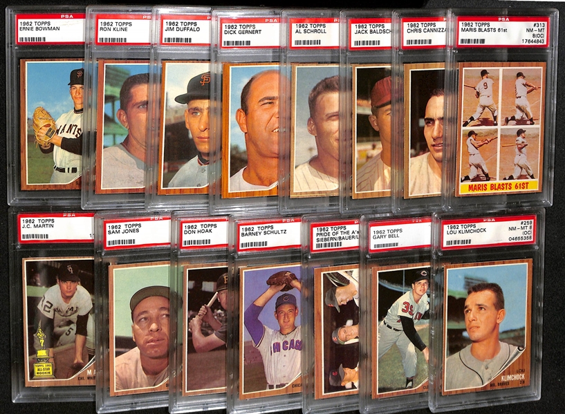 Lot of (15) 1962 Topps Baseball All PSA Graded w. Roger Maris