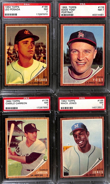 Lot of (18) 1962 Topps Baseball All Graded PSA 7 w. Ron Santo (2nd Year), and Giants Team