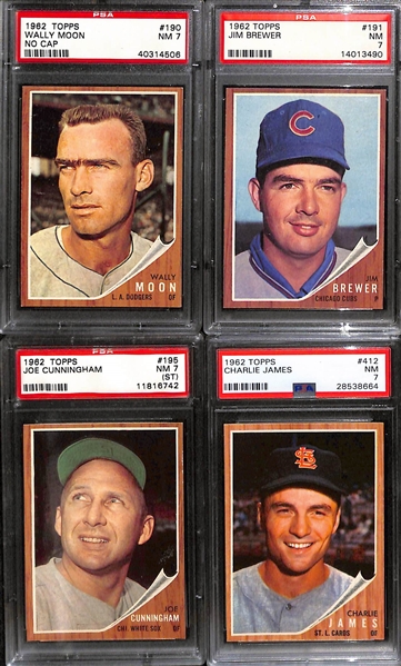 Lot of (18) 1962 Topps Baseball All Graded PSA 7 w. Ron Santo (2nd Year), and Giants Team