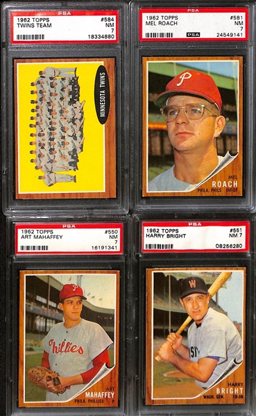 Lot of (18) 1962 Topps Baseball All Graded PSA 7 w. Ron Santo (2nd Year), and Giants Team