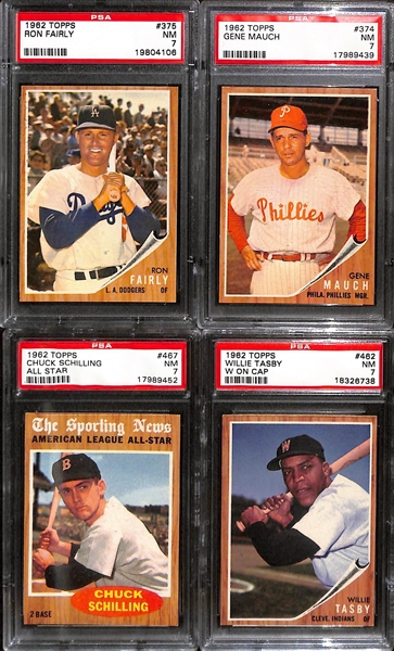 Lot of (17) 1962 Topps Baseball All Graded PSA 7 w. Ron Fairly and Gene Mauch