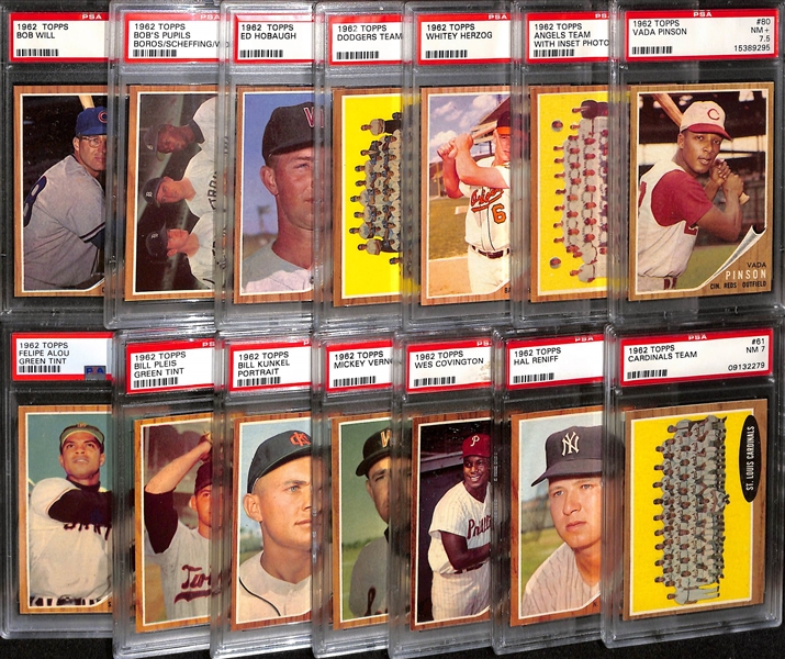 Lot of (14) 1962 Topps Baseball All Graded PSA 7 & 7.5 w. Vada Pinson PSA 7.5