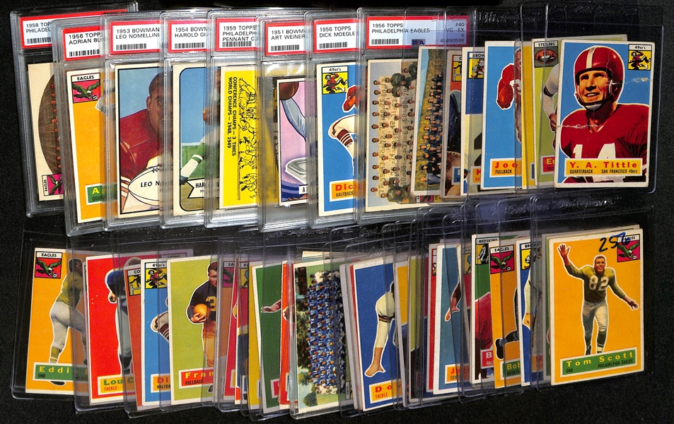 Huge Lot of (45+) 1950s Vintage Football Cards Feat. Blanda, Stautner, Perry and (8) PSA Graded