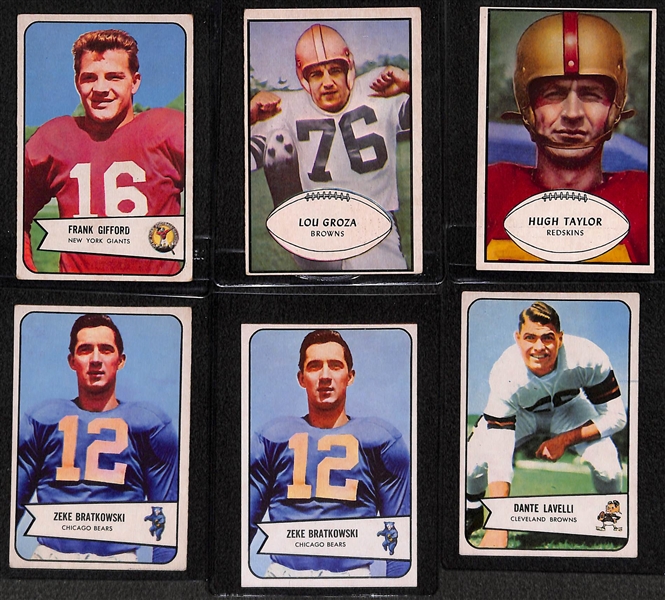 Lot of (6) 1953 and 1954 Bowman Football Cards Feat. Frank Gifford and Lou Groza