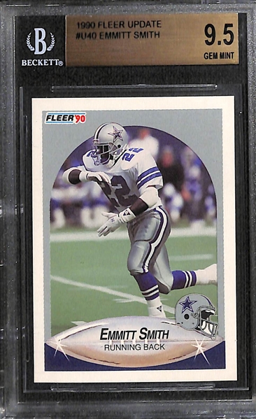 Football Rookie Lot (3) - 1990 Emmitt Smith Fleer Update BGS 9.5, 1998 Gold Label Peyton Manning Class 1 PSA 10, 2016 Leaf Carson Wentz PSA 10