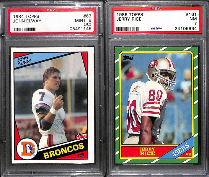 1984 Topps John Elway Rookie Card #63 PSA 9(OC) and 1986 Topps Jerry Rice Rookie #161 PSA 7