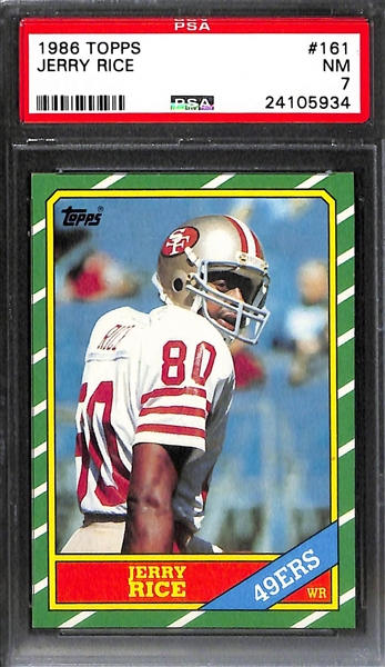 1984 Topps John Elway Rookie Card #63 PSA 9(OC) and 1986 Topps Jerry Rice Rookie #161 PSA 7