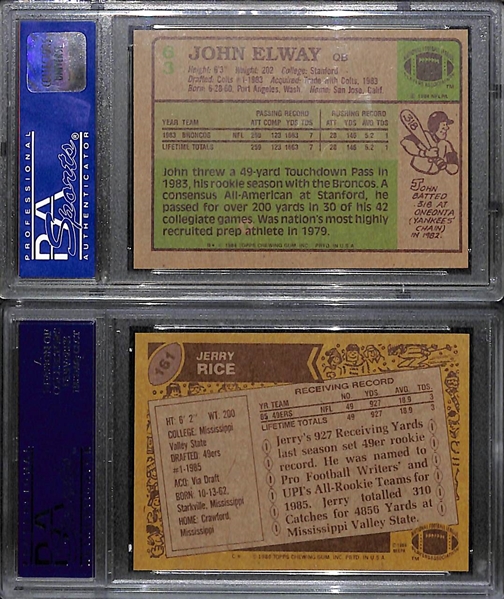 1984 Topps John Elway Rookie Card #63 PSA 9(OC) and 1986 Topps Jerry Rice Rookie #161 PSA 7