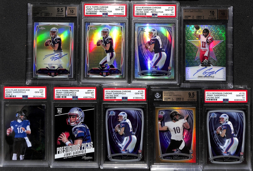Lot of (9) 2014 Jimmy Garoppolo Gem Mint Rookies Inc. Topps Chrome Autographed Refractor Graded BGS 9.5 (10 Auto Grade)