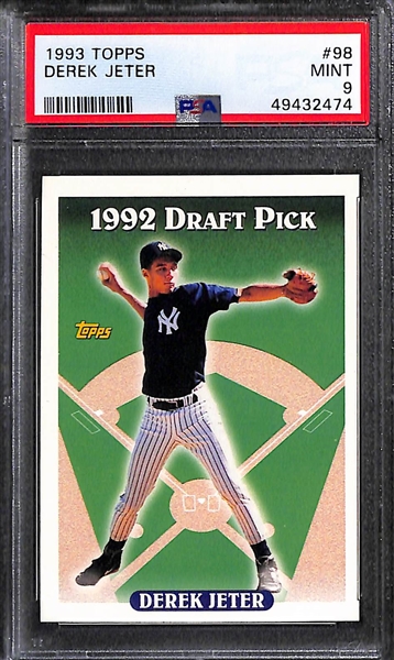 (5) Derek Jeter Early Career Cards - 1993 Topps RC PSA 9, 1992 Pinnacle PSA 8, & (3) 1995 Cards