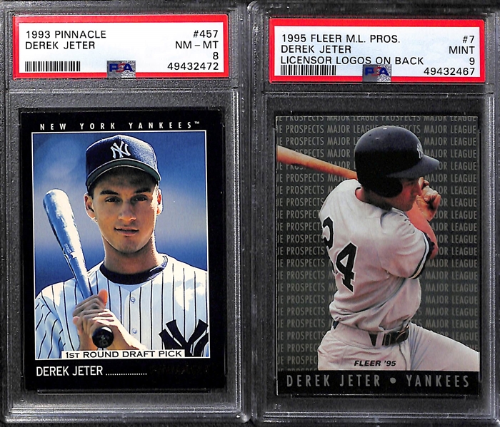 (5) Derek Jeter Early Career Cards - 1993 Topps RC PSA 9, 1992 Pinnacle PSA 8, & (3) 1995 Cards