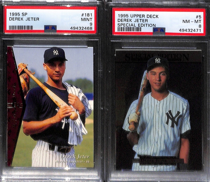 (5) Derek Jeter Early Career Cards - 1993 Topps RC PSA 9, 1992 Pinnacle PSA 8, & (3) 1995 Cards