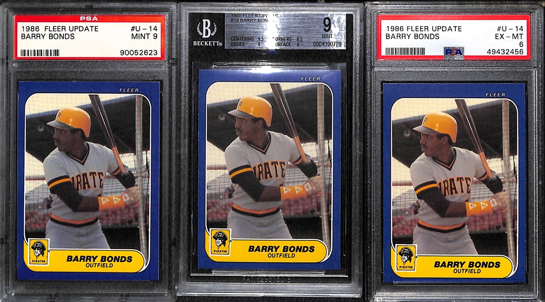 (10) Graded Cards - 1960 Bob Gibson (BCCG 7), (2) Mike Giancarlo Stanton Rookies (Inc. 2010 Bowman Chrome PSA 10), (7) Barry Bonds Rookies