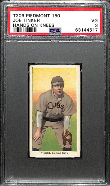 1909-11 T206 Joe Tinker (HOF) Hands on Knees - Piedmont 150 PSA 3 VG