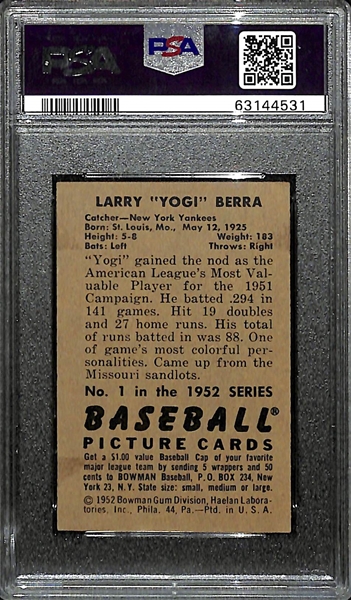 1952 Bowman Yogi Berra #1 Graded PSA 5