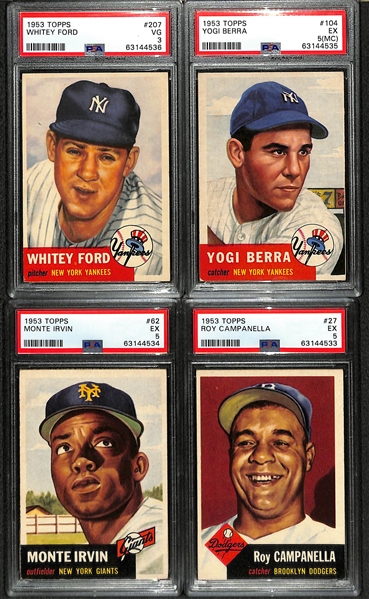 (4) 1953 Topps Graded Cards - Ford PSA 3, Berra PSA 5(MC), Irvin PSA 5, Campanella PSA 5