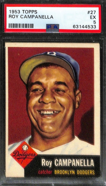 (4) 1953 Topps Graded Cards - Ford PSA 3, Berra PSA 5(MC), Irvin PSA 5, Campanella PSA 5