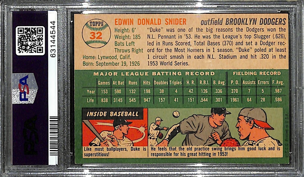 1954 Topps Duke Snider #32 Graded PSA 7.5 NM+