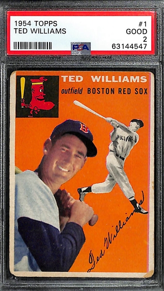(3) 1954 Topps Graded Cards - Ted Williams #1 PSA 2, Spahn #20 PSA 3, Irvin #3 PSA Authentic