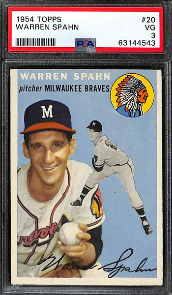 (3) 1954 Topps Graded Cards - Ted Williams #1 PSA 2, Spahn #20 PSA 3, Irvin #3 PSA Authentic
